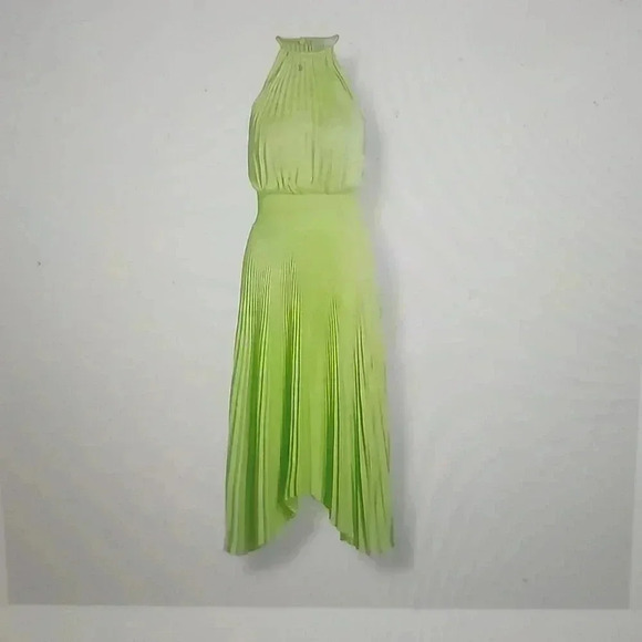A.L.C GREEN SLEEVELESS RENZO II PLEATED HI-LOW MIDI DRESS SIZE 00 - Picture 3 of 3